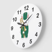 Cute Bunny Rabbit Trombone Green Gold ラージ壁時計 (傾斜)