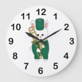 Cute Bunny Rabbit Trombone Green Gold ラージ壁時計 (正面)