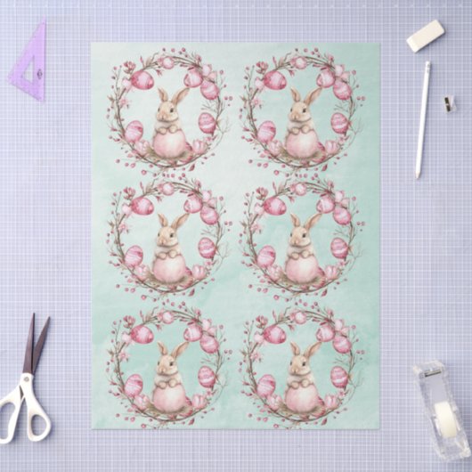 Cute Bunny Rabbit  with Pink Easter Eggs n Wreath 薄葉紙 (クラフト)