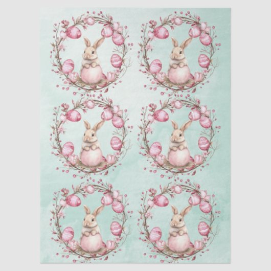 Cute Bunny Rabbit with Pink Easter Eggs n Wreath 薄葉紙 (正面)