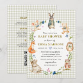 Cute Bunny Rabbit Woodland Baby Shower 招待状 (正面/裏面)