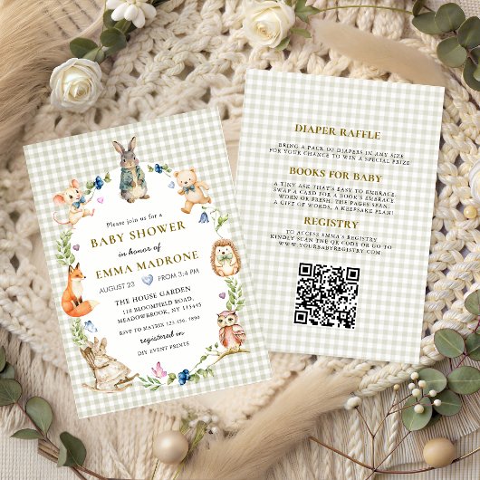 Cute Bunny Rabbit Woodland Baby Shower 招待状