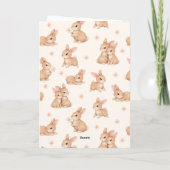 Cute Bunny Rabbits Pink Floral Pattern Easter シーズンカード (裏面)