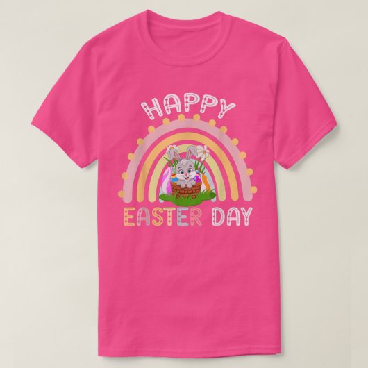 Cute Bunny Rainbow Happy Easter Day  Tシャツ (デザイン正面)