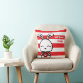 Cute Bunny Red Striped Birth Stats Throw Pillow クッション (椅子)