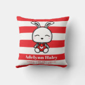 Cute Bunny Red Striped Birth Stats Throw Pillow クッション (裏面)