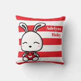 Cute Bunny Red Striped Birth Stats Throw Pillow クッション