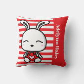 Cute Bunny Red Striped Throw Pillow クッション (裏面)
