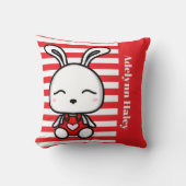 Cute Bunny Red Striped Throw Pillow クッション (正面)