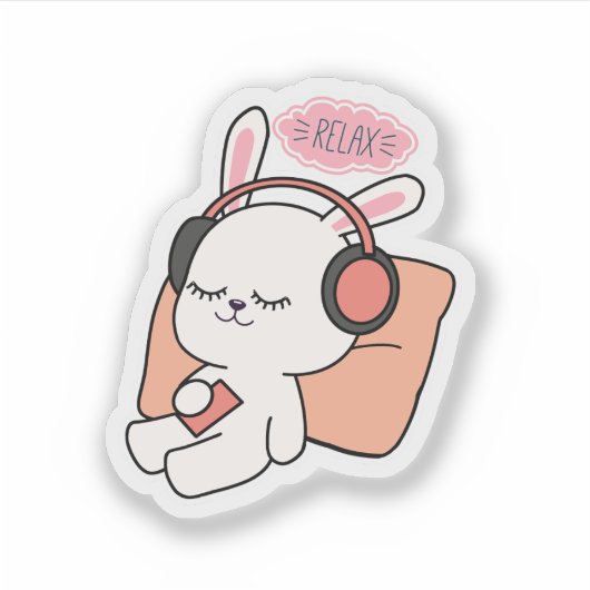 Cute Bunny “Relax” Sticker | Calm & Cozy Aesthetic シール (正面)