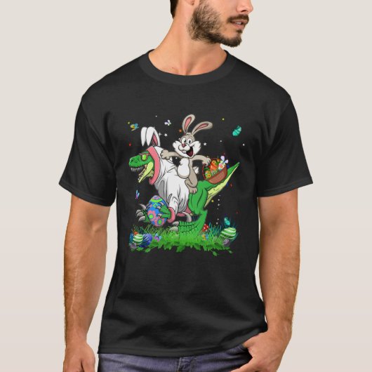 Cute Bunny Ride Rex Dinosaur Easter Eggs Easter Da Tシャツ (正面)