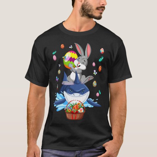 Cute Bunny Ride Shark & Easter Eggs Easter Day Kid Tシャツ (正面)
