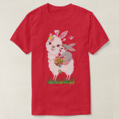 Cute Bunny Riding Llama Holding Egg Basket Happy E Tシャツ (デザイン正面)