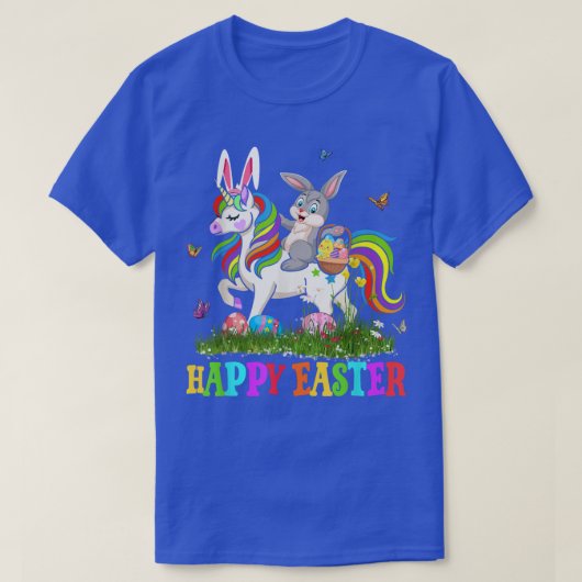 Cute Bunny Riding Unicorn Easter Egg Cute Rabbit E Tシャツ (デザイン正面)