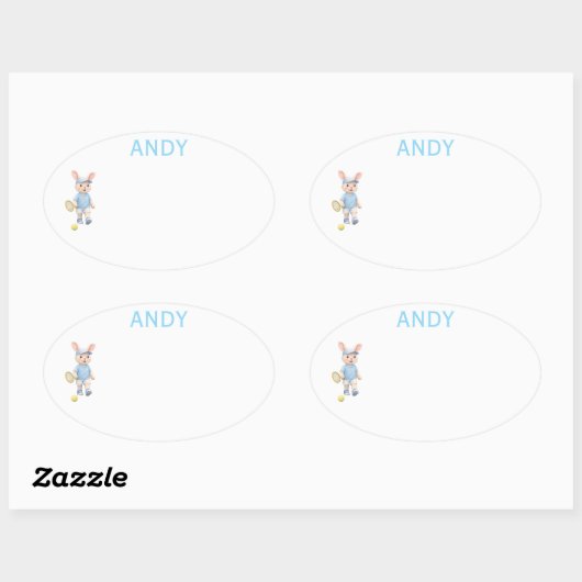 Cute Bunny School Name Label 楕円形シール (シート)