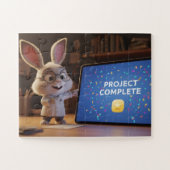Cute Bunny Scientist Celebrating Project Complete  ジグソーパズル (横)