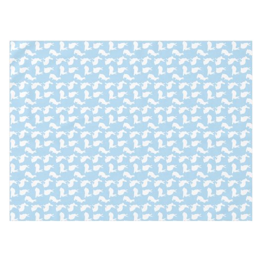 Cute Bunny Silhouettes On Blue Easter Pattern テーブルクロス (正面(横))