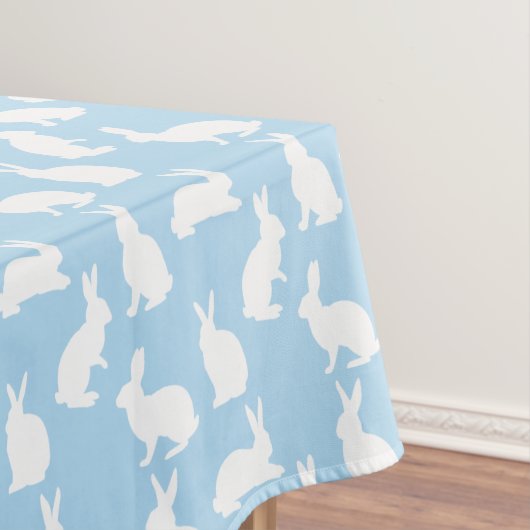 Cute Bunny Silhouettes On Blue Easter Pattern テーブルクロス (インサイチュ)