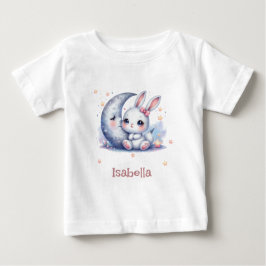 cute bunny sitting on the moon  ベビーTシャツ