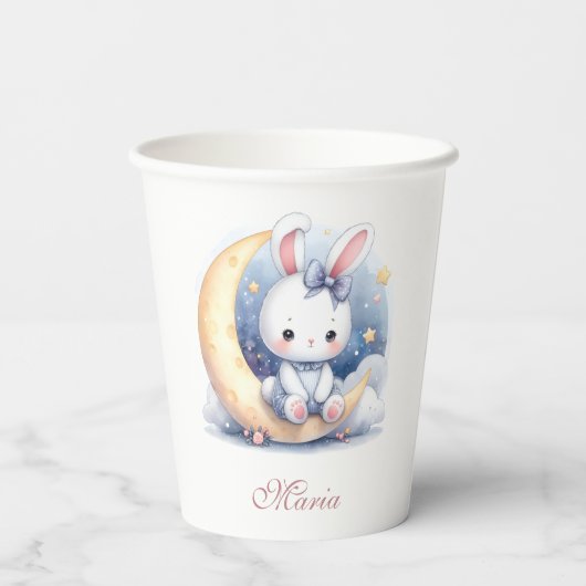 cute bunny sitting on the moon  紙コップ (裏面)