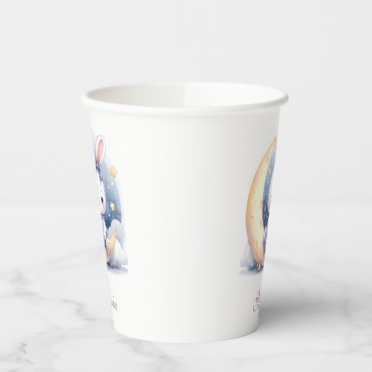 cute bunny sitting on the moon 紙コップ (左)