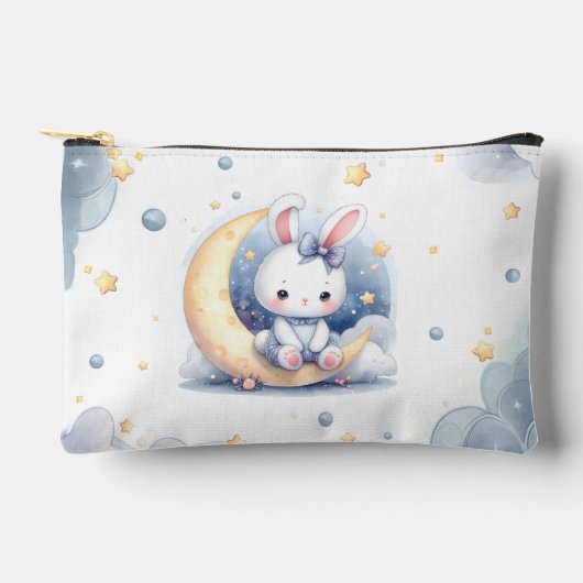 Cute bunny sitting on the moon pencil case アクセサリーポーチ (正面)