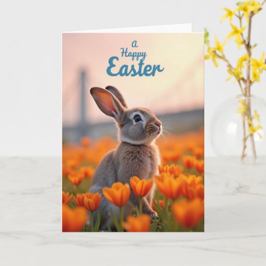 Cute Bunny Spring Bloom Card カード (黄色い花)