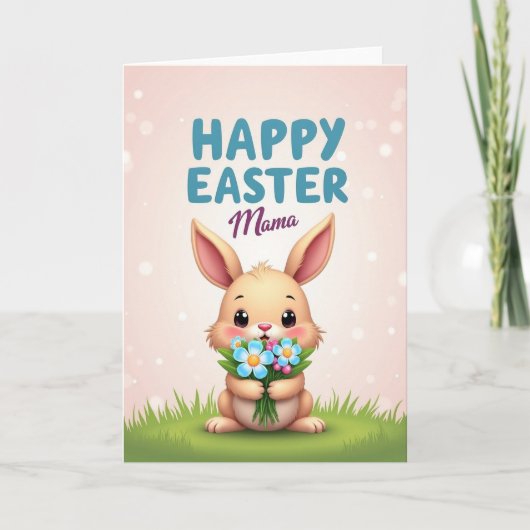Cute Bunny Spring Bouquet Card カード (正面)