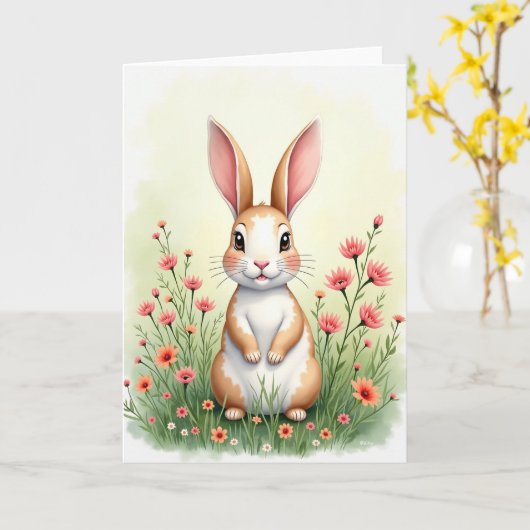 Cute Bunny Spring Day Card カード (黄色い花)