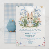 Cute Bunny Spring Floral Baby Shower 招待状 (正面/裏面)