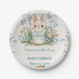 Cute Bunny Spring Floral Baby Shower Personalized ペーパープレート