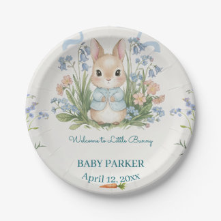 Cute Bunny Spring Floral Baby Shower Personalized ペーパープレート
