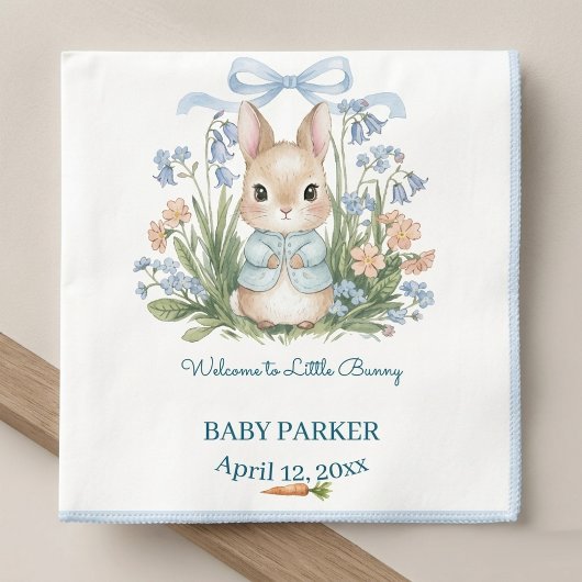 Cute Bunny Spring Floral Personalized Baby Shower  スタンダードカクテルナプキン