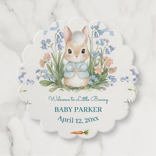Cute Bunny Spring Floral Personalized Baby Shower  フェイバータグ (正面)