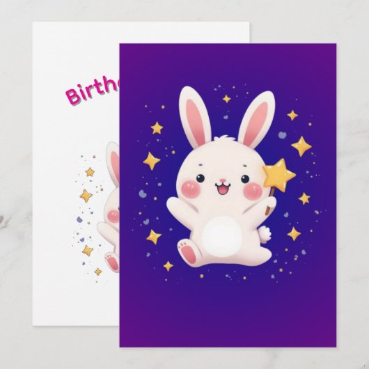 Cute Bunny Star Greeting Card シーズンカード (正面/裏面)