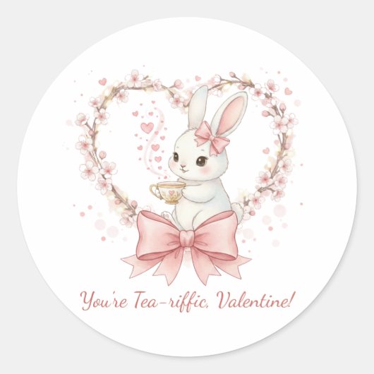 Cute Bunny Tea-riffic Valentine Sticker ラウンドシール (正面)