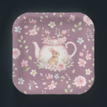 Cute Bunny Teapot Pink Floral Spring ペーパープレート<br><div class="desc">Cute Bunny Teapot Pink Floral Spring Paper Plates. Cute design featuring a bunny nestled beside a pink floral teapot. Surrounded by pink roses,  cherry blossoms,  and sage green leaves. Perfect for Easter celebrations,  baby showers,  or birthday.</div>