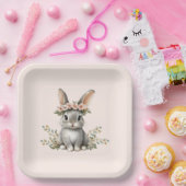 Cute Bunny Theme Gender Neutral Baby Shower ペーパープレート (パーティー)