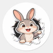Cute Bunny Torn Paper Sticker ラウンドシール (正面)
