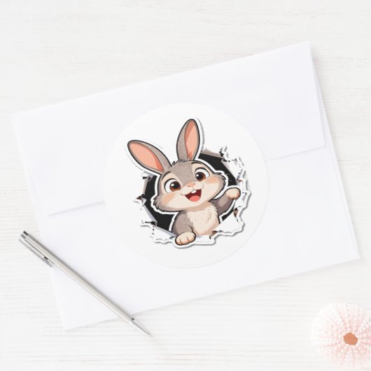 Cute Bunny Torn Paper Sticker ラウンドシール (封筒)