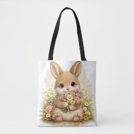 Cute Bunny Tote Bag – Kawaii Floral Animal トートバッグ
