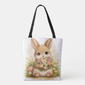 Cute Bunny Tote Bag – Kawaii Floral Animal トートバッグ (裏面)