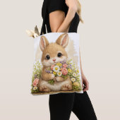 Cute Bunny Tote Bag – Kawaii Floral Animal トートバッグ (クローズアップ)