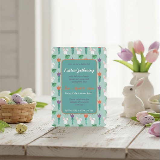 Cute Bunny & Tulip Easter Gathering Invitation  招待状