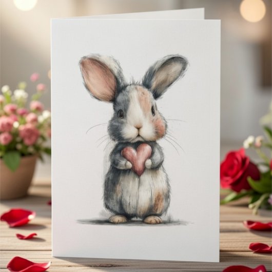 Cute Bunny Valentine Card with Heart – Sweet Love  シーズンカード