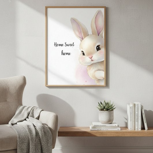 Cute Bunny Watercolor Personalized Text  ポスター