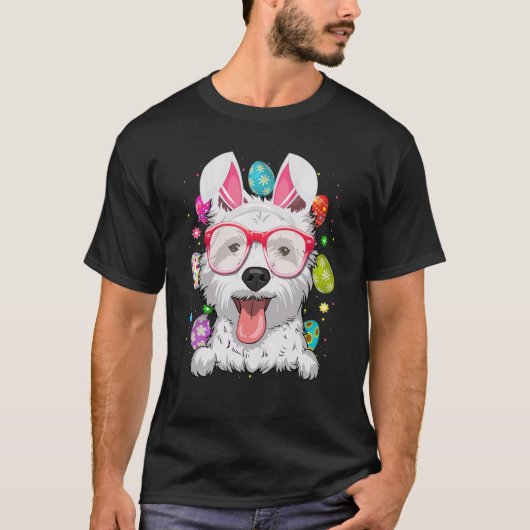 Cute Bunny Westie Dog Face Easter Eggs Easter Day Tシャツ (正面)
