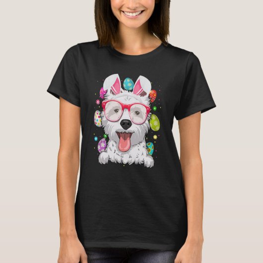Cute Bunny Westie Dog Face Easter Eggs Easter Day Tシャツ (正面)