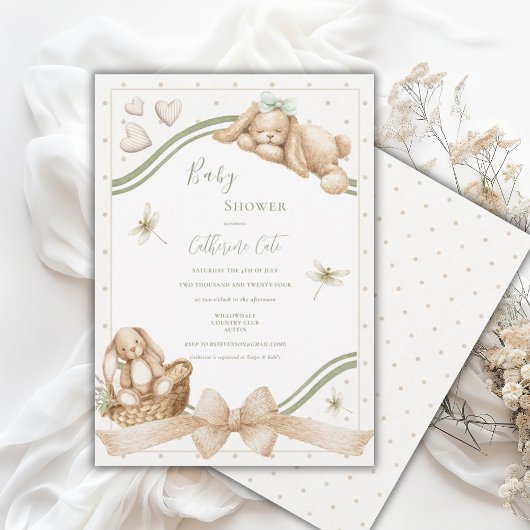 Cute Bunny Whimsical Vintage Baby Shower 招待状