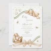 Cute Bunny Whimsical Vintage Baby Shower 招待状 (正面)